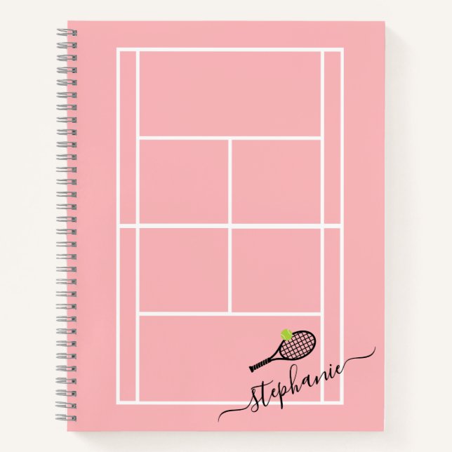 Tennis Personalisiert Girly Script Monogram Notizbuch (Vorderseite)