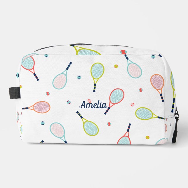 Tennis Personalisiert Name Rosa Blau Custom Waschbeutel (Vorderseite)