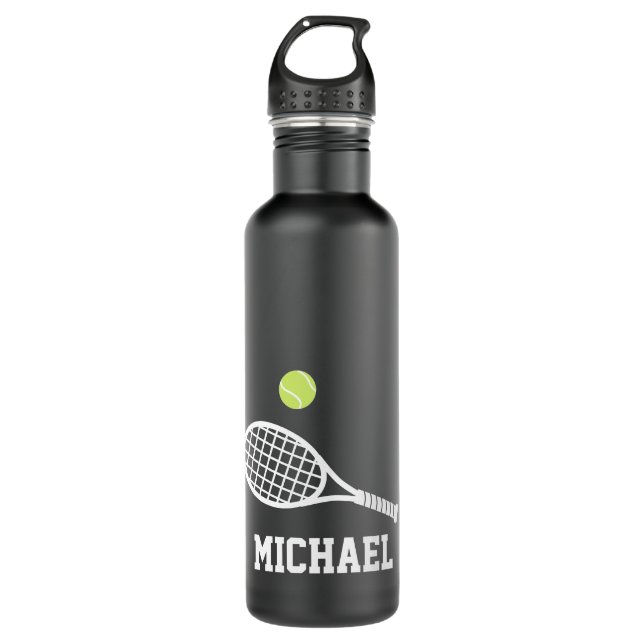 Tennis Personalisiert Name White Black Edelstahlflasche (Vorderseite)