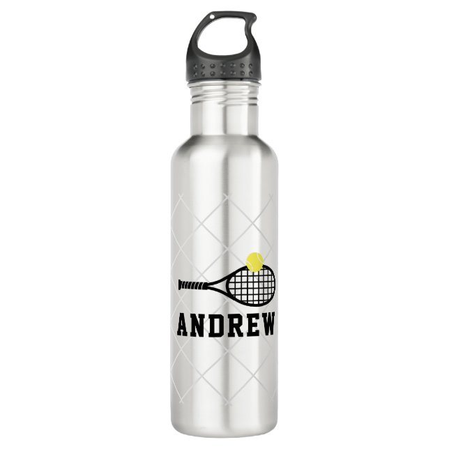 Tennis Personalisiert Silver Gray Edelstahlflasche (Vorderseite)