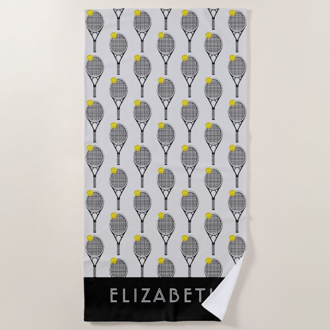 Tennis-Personalisierter Name oder Monogramm Strandtuch (Vorderseite)