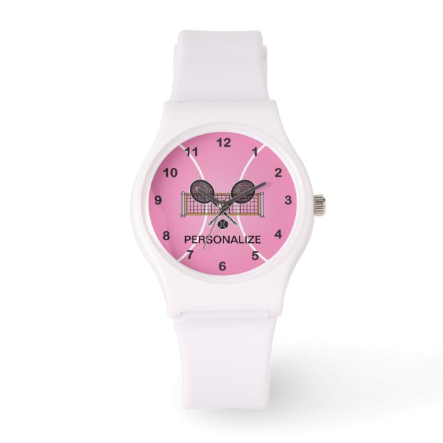 Tennis | Personalize - Pink Armbanduhr (Vorderseite)