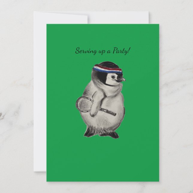 Tennis Pinguin mit Racket-Party Einladung (Vorderseite)