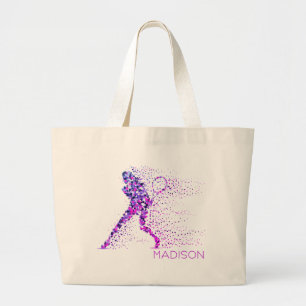 Tennis Pink Pixels Personalisierter Name Jumbo Stoffbeutel