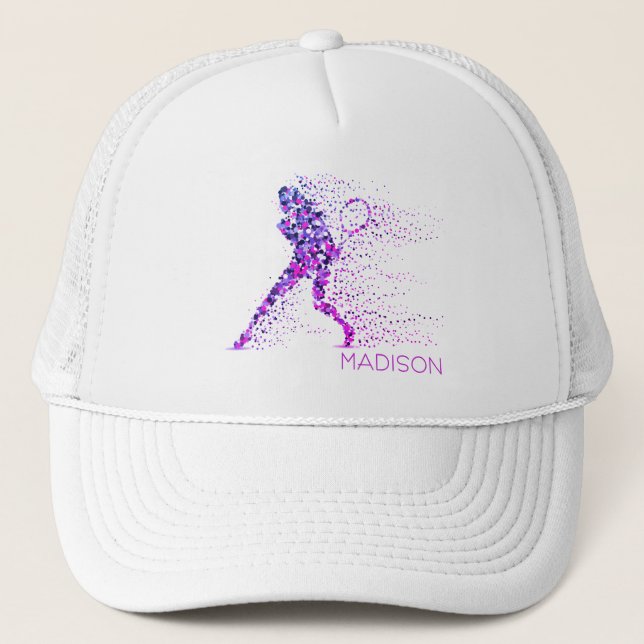 Tennis Pink Pixels Personalisierter Name Truckerkappe (Vorderseite)