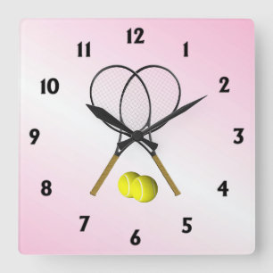 Tennis Pink Sportartikel Quadratische Wanduhr