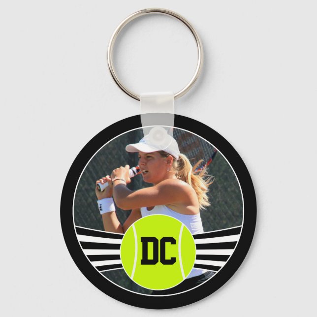 Tennis Player Foto und Initials Custom Key Chains Schlüsselanhänger (Vorderseite)