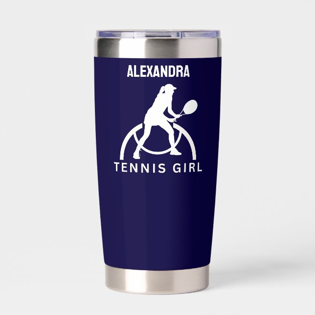 Tennis Player Girl, Tennis Girl Geburtstagsinsulat Thermobecher (Vorderseite)