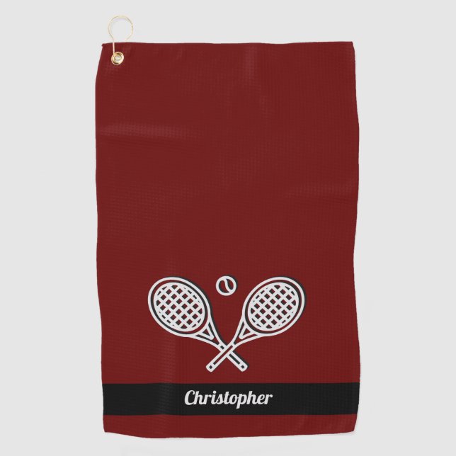 Tennis Player Red Mit Monogramm Name Tennis Ball Golfhandtuch (Vorderseite)