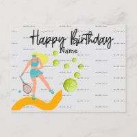 Tennis Player spielt Happy Birthday Postcard