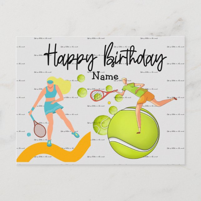 Tennis Player spielt Happy Birthday Postkarte (Vorderseite)