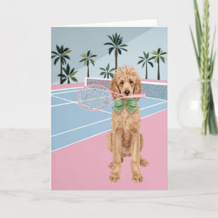 Tennis Poodle Pink Wasserfarbe Karte