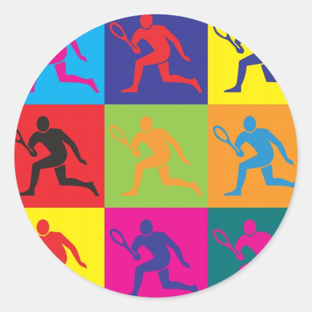 Tennis Pop Art Runder Aufkleber (Vorderseite)