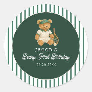 Tennis Preppy Bear 1. Geburtstag Runder Aufkleber