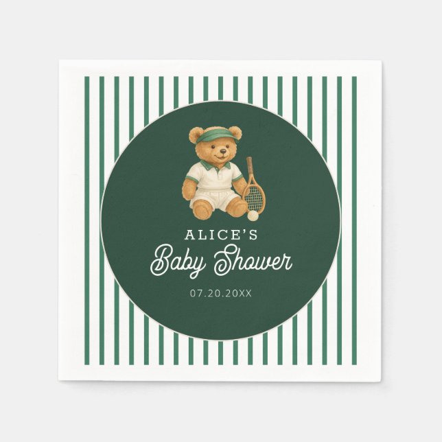 Tennis Preppy Bear Green Baby Dusche Serviette (Vorderseite)