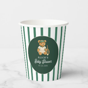 Tennis Preppy Bear Green Striping Baby Dusche Pappbecher