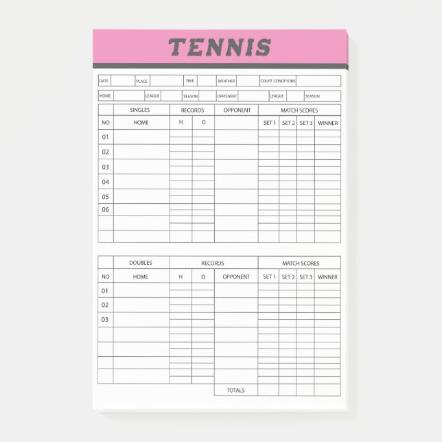 Tennis-Punktbogen - Punktewertung - Nachhinweise Post-it Klebezettel (Vorderseite)