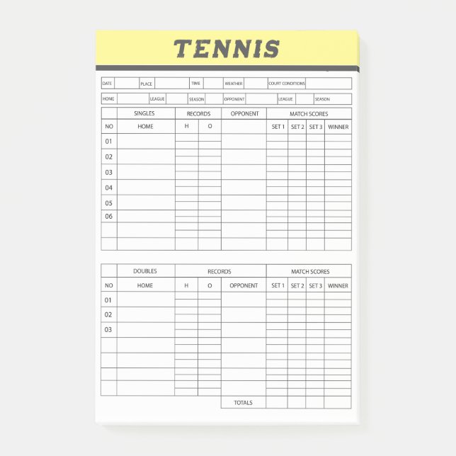 Tennis-Punktbogen - Punktewertung - Nachhinweise Post-it Klebezettel (Vorderseite)