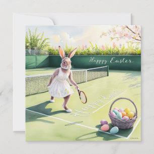 Tennis Rabbit Player Osterfeier am Platz Feiertagskarte