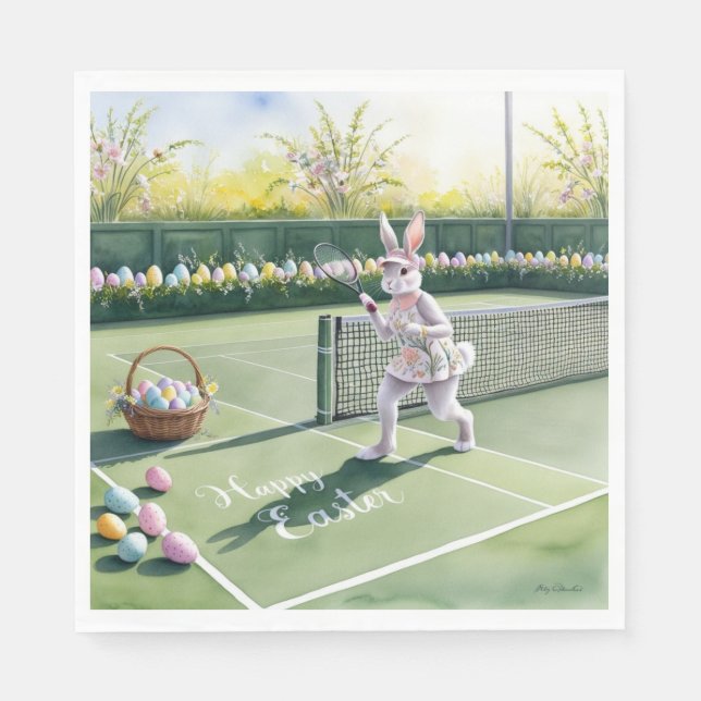 Tennis Rabbit Player Osterfeier am Platz Serviette (Vorderseite)
