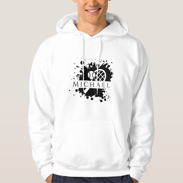 Tennis Racket Ball Ink Splash Personalisiert Stilv Hoodie (Vorderseite)