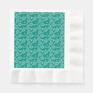 Tennis Racket & Ball Muster Retro Emerald Green Serviette