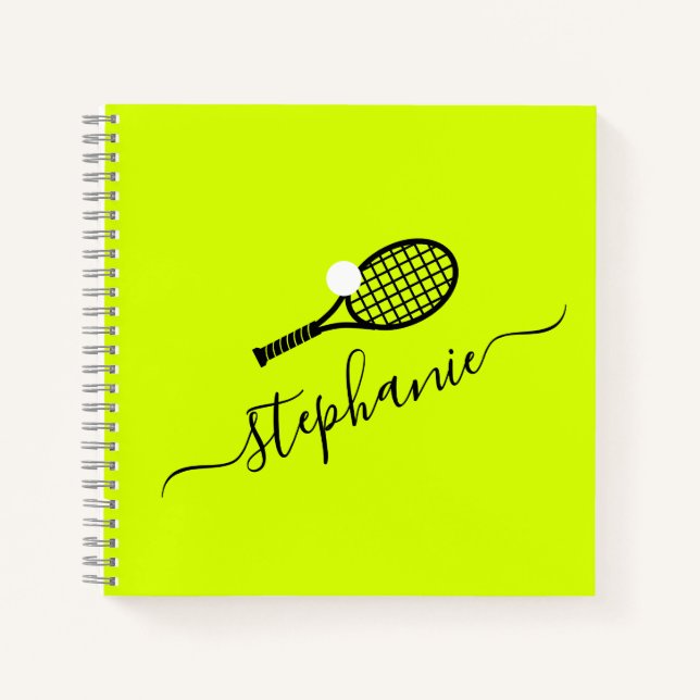 Tennis Racket & Ball Name Monogram Personalisiert Notizbuch (Vorderseite)