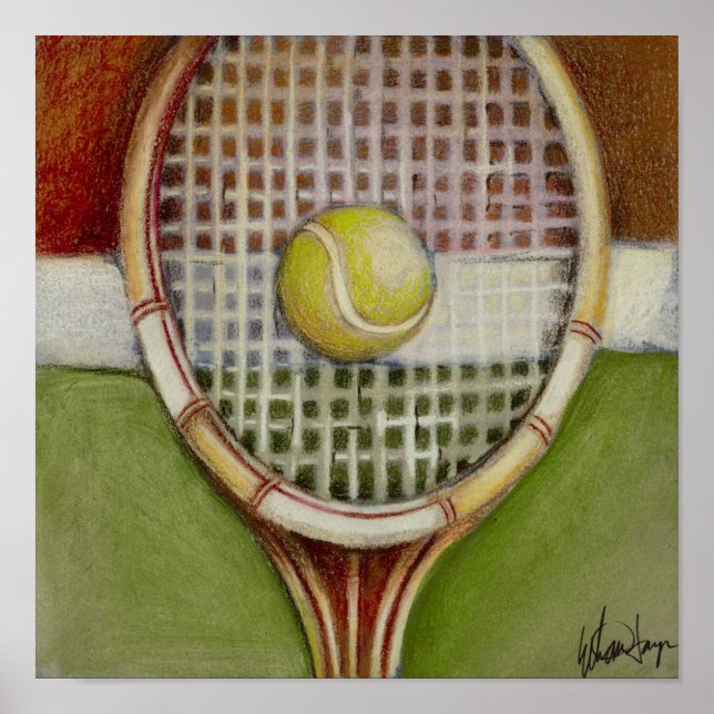 Tennis-Racket mit Ball-Lay vor Gericht Poster (Vorne)
