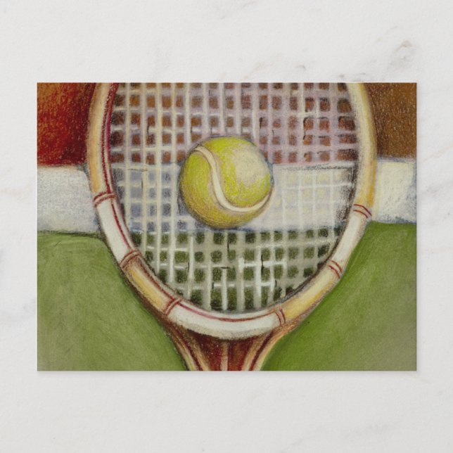 Tennis-Racket mit Ball-Lay vor Gericht Postkarte (Vorderseite)
