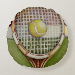 Tennis-Racket mit Ball-Lay vor Gericht Rundes Kissen