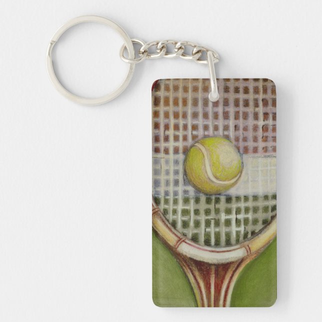 Tennis-Racket mit Ball-Lay vor Gericht Schlüsselanhänger (Vorderseite)