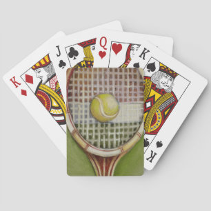 Tennis-Racket mit Ball-Lay vor Gericht Spielkarten
