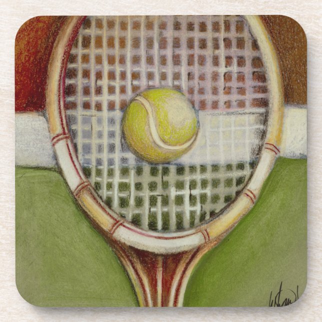Tennis-Racket mit Ball-Lay vor Gericht Untersetzer (Vorderseite)