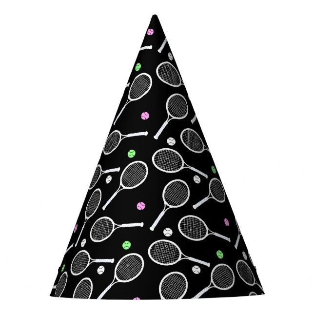 Tennis Racket Muster Extravaganz Schwarz Partyhütchen (Vorderseite)