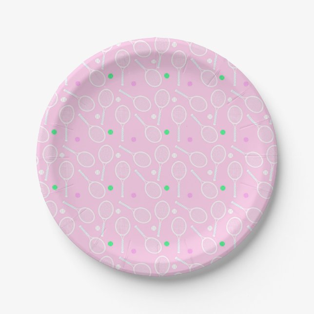 Tennis Racket Muster Pastell Pink Pappteller (Vorderseite)