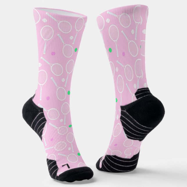 Tennis Racket Muster Pastell Pink Socken (Gewinkelt)