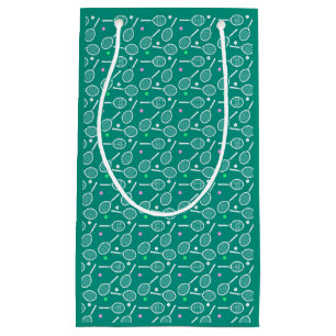 Tennis Racket Muster Retro Emerald Green Kleine Geschenktüte