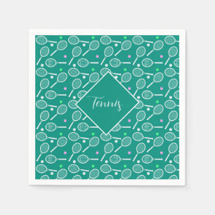 Tennis Racket Muster Retro Green Serviette