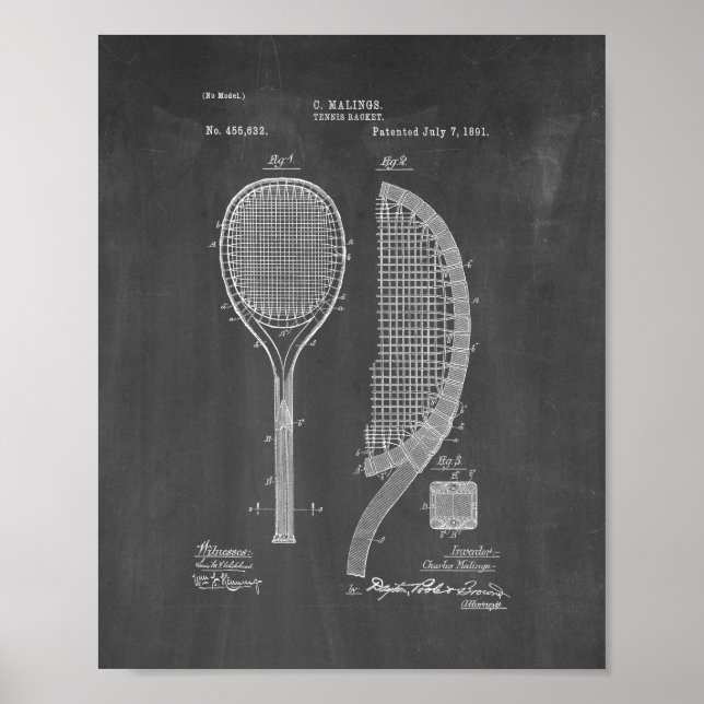 Tennis Racket Patent - Chalkboard Poster (Vorne)