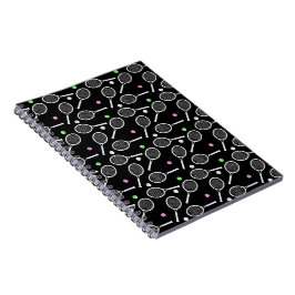 Tennis Racket Pattern Black Notizblock