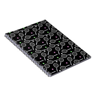 Tennis Racket Pattern Black Notizblock