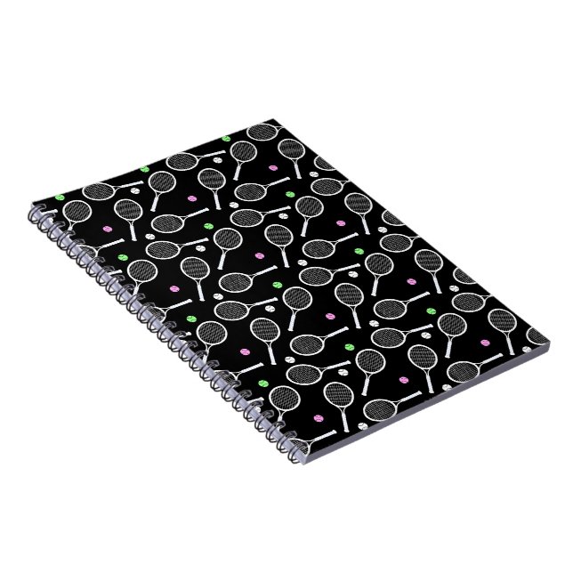 Tennis Racket Pattern Black Notizblock (Rechte Seite)