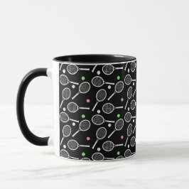 Tennis Racket Pattern Black Tasse