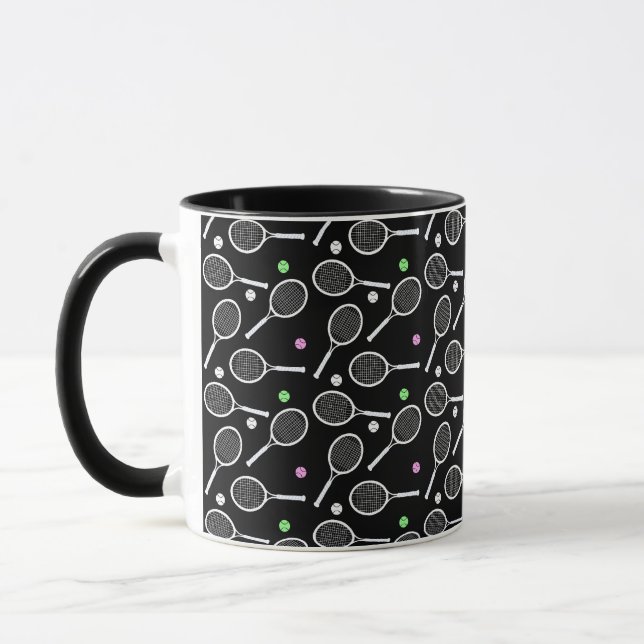 Tennis Racket Pattern Black Tasse (Links)