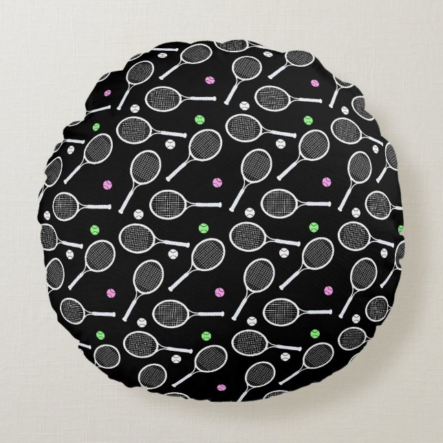 Tennis Racket Pattern Rundes Kissen (Vorderseite)