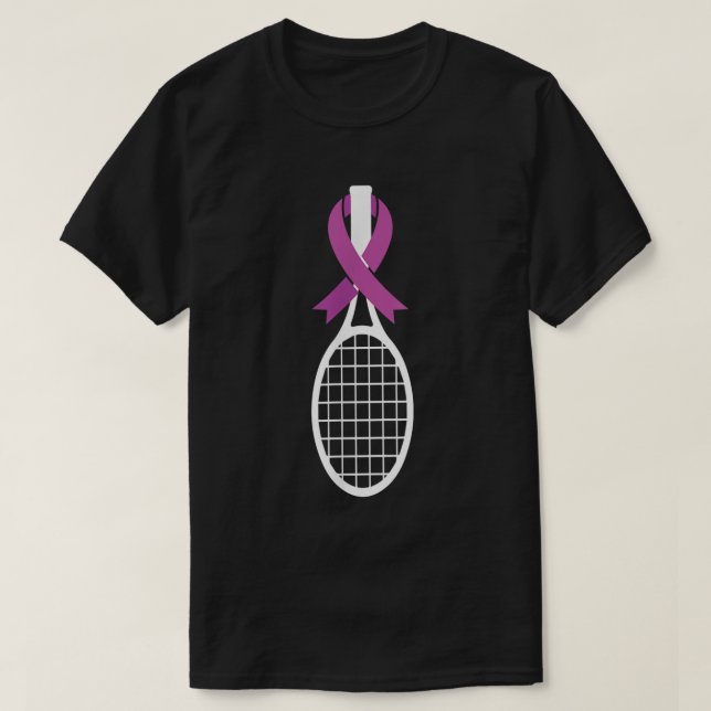 Tennis Racket Ribbon Brustkrebs Bewusstsein T-Shirt (Design vorne)