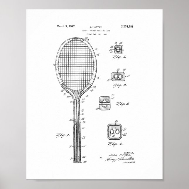 Tennis Racket und Ähnliches Patent Poster (Vorne)