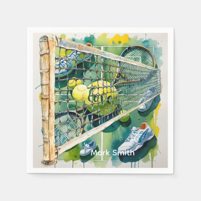 Tennis Racket und Ball on Court Danke Party Serviette (Vorderseite)