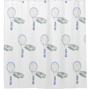 Tennis Racket und Wasserfarben mit Kopfband Duschvorhang