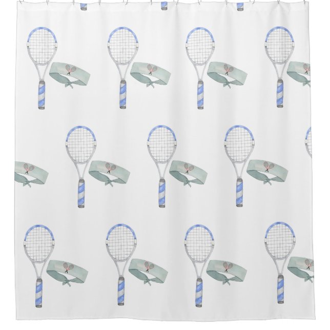 Tennis Racket und Wasserfarben mit Kopfband Duschvorhang (Vorderseite)